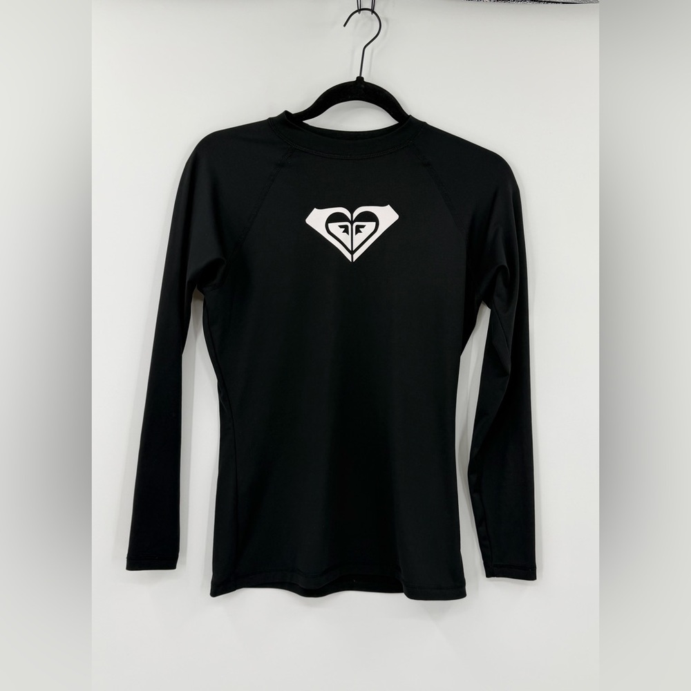 Roxy Black Long Sleeve Rash Guard Top Youth XL 
Surf Swim Athletic Logo Tee
